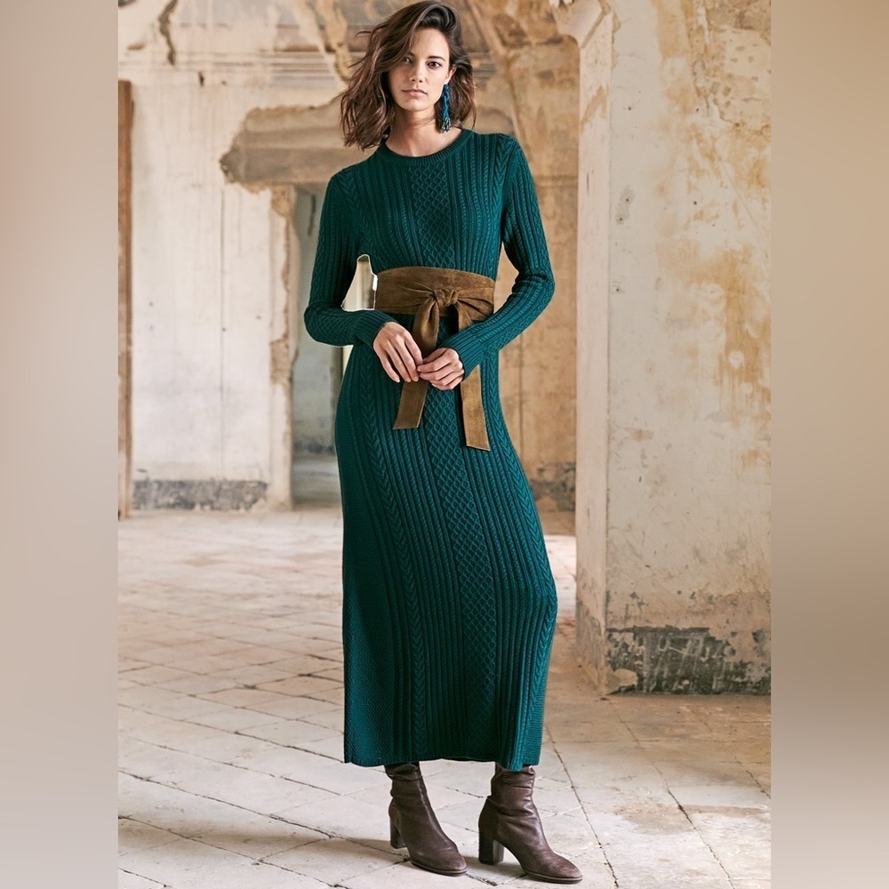 Peruvian Connection Women's Small Marina Dress in Mallard Knit Maxi Long Sleeve